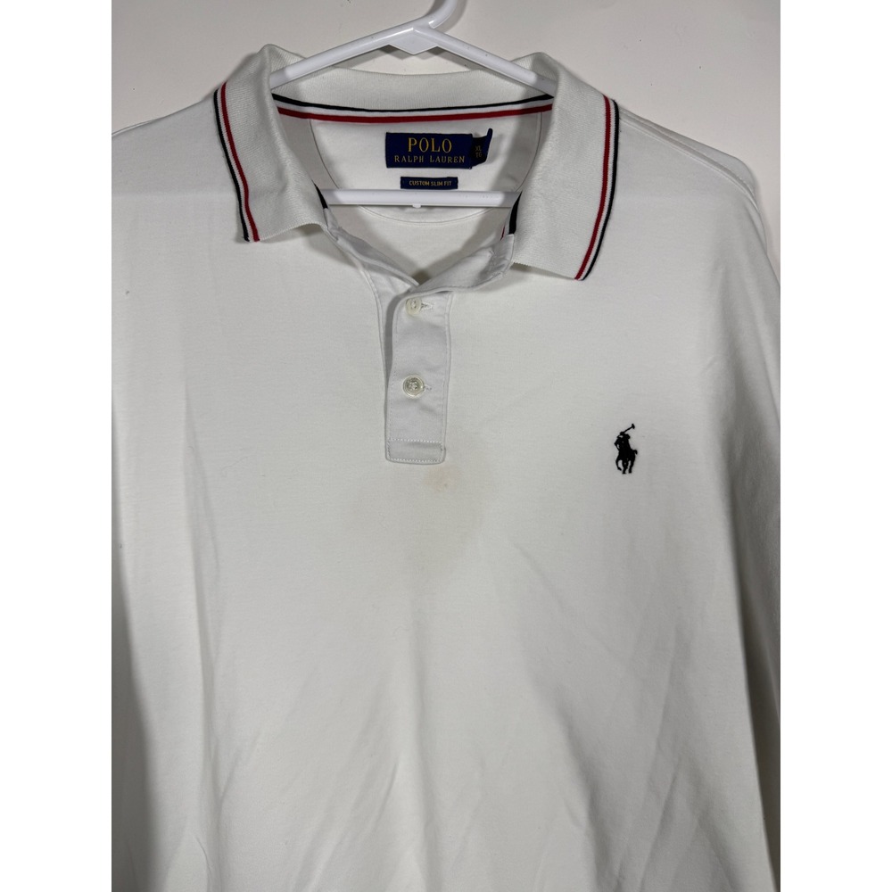 Polo Ralph Lauren Mens XL Custom Slim Fit White Tipped Polo Shirt Mesh Cotton